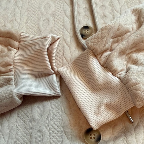 SHEIN Hooded Sweater with Feathery Lace Bottom light tan Medium - Picture 12 of 13